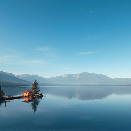 A serene landscape depicting a calm lake and mountains, symbolizing stress relief